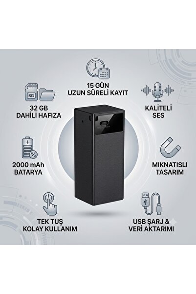 SICAK TAKİP Mıknatıslı Mini Ses Kayıt Cihazı ( 15 Gün Kayıt )