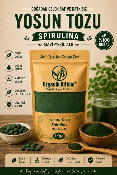 OB Organik Bitkim Yosun Tozu - Spirulina (MAVİ-YEŞİL ALG) 1000 gr