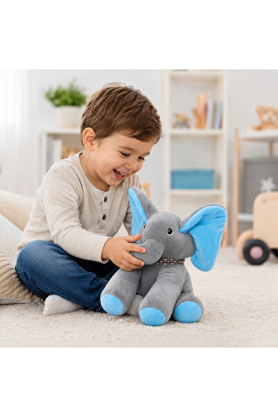 OEM Elefant de plus interactiv cu urechi albastre, 30cm