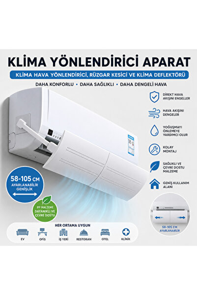 MDS Klima Yönlendirici Aparat 58-105 cm | Klima Hava Yönlendirici, Rüzgar Kes...