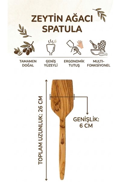 kamptek kamp teknolojisi Kamptek Olive Wood Handmade 2-Piece Kitchen Set - Natural Wooden Spatula and Serving Presentation Utensils