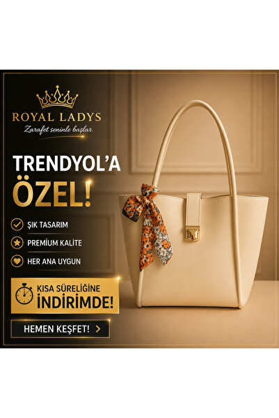 ROYAL LADYS Büyük Boy Çanta Gold Detaylı + Hediye Fular
