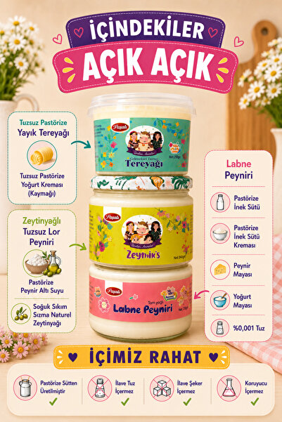 ÜRETEN ANNELER 3'lü Paket(Labne Peyniri-Tuzsuz Yayık Tereyağ-Tuzsuz Zeymik's)