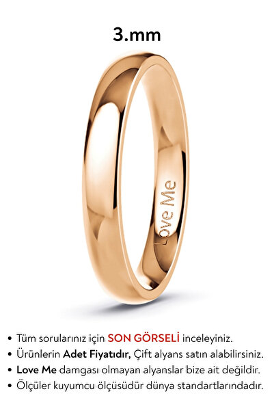 Love Me 3mm Mücevher Kalitesinde Bombeli Parlak Rose Renk Kararmaz Unisex Çel...