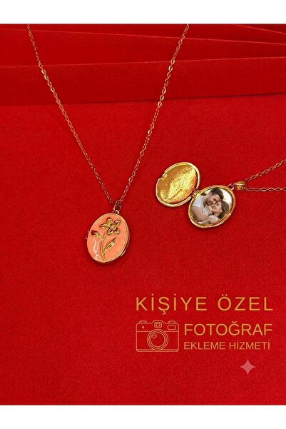 Melisa Takı & Aksesuar 316L Çelik Gold Renk Alya Açılır Resimli Pembe Çiçekli...