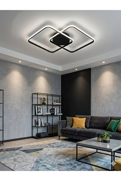 Zeya Lighting Yüksek Aydınlatmalı Kare Siyah Tavan Plafonyer Led Avize, 3 Ren...