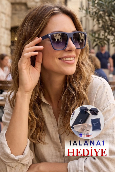 Lozzo Women's uv400 square navy frame sunglasses 23041 c33 gradient lens