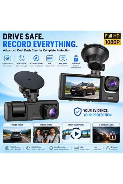 OEM Camera Auto Tripla Dash Cam, Full HD 1080P, 3 Canale Inregistrare Simulta...