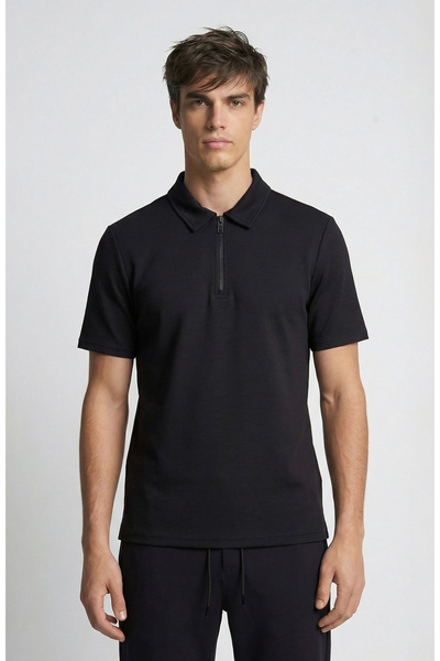 Network Siyah Polo Yaka Fermuarlı Sweatshirt