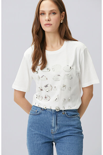 Network Kırık Beyaz Baskı Detaylı T-shirt