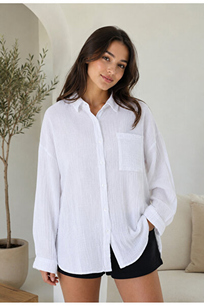 Hayalet Premium Cotton Woven Women's Muslin Shirt – Loose Fit Long Tunic