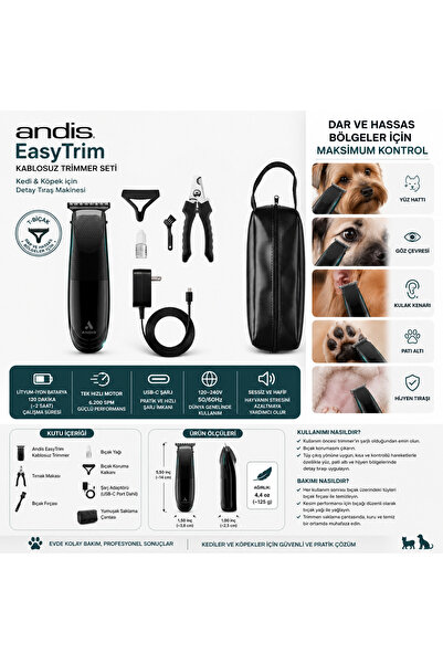 Andis Easy Trim Kablosuz Kedi & Köpek Pati Altı Tıraş Makinesi