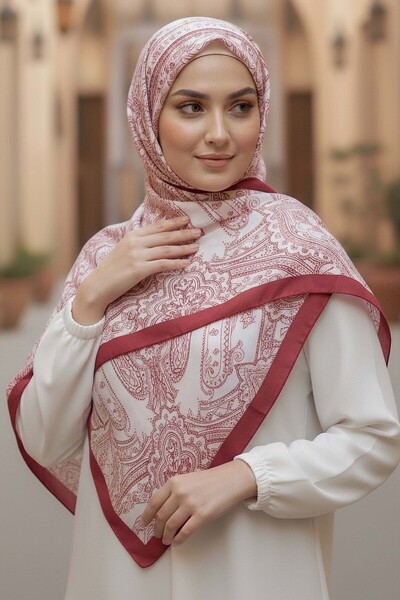 TOFİSA Βαμβακερό σάλι Otantic Ethnic Series Claret Red - 28109-BORDO