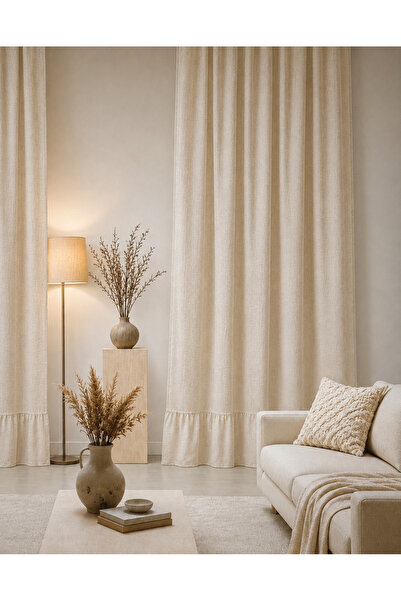 linea natura home Keten Eteği Fırfırlı Bohem Natural Vintage Fon Perde - Tek ...