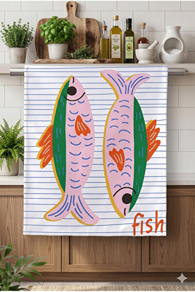 ASDİVA FISH-02 Çizgili Zeminli Renkli Balık Desenli Dekoratif Modern Mutfak H...