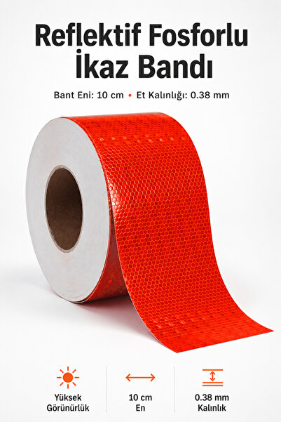 NZB 3 Metre Reflektörlü Reflektif Fosforlu Şerit Bant Reflekte Ikaz Bandı 10 ...