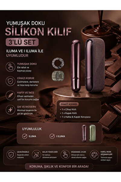 Zigver Iqos Iluma Modeli Için 3’lü Silikon Kılıf Seti Brown(TEREA ILE ÇALIŞAN...
