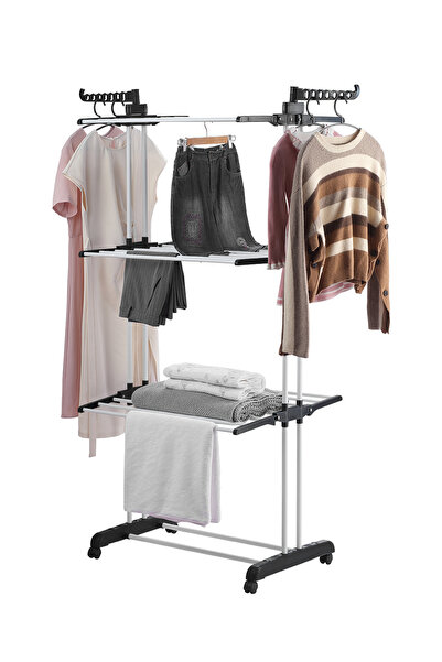 Lawazim 4 Tier Foldable Clothes Drying Rack with Wheels - Movable Laundry Han...