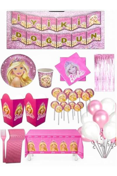 CAVAŞ sun hat Pembe bebek BARBİE temalı DOĞUM GÜNÜ İYİ Kİ DOĞDUN 8 KİŞİLİK SET)