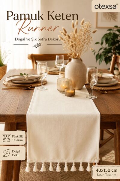 Cotton Linen Tassel Natural Runner 40x150cm