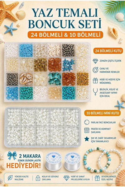 By MO Accessories Cutie de mărgele de perle cu tematică de vară și culori, se...