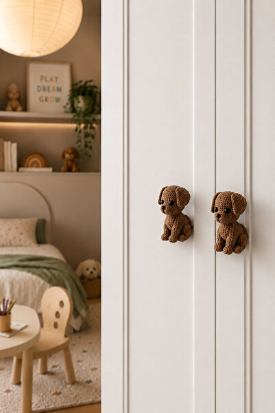 Rekatech KÖPEK FİGÜRLÜ KULP Çocuk Odası Örgü Desenli Dekoratif Çekmece Kulpu ...