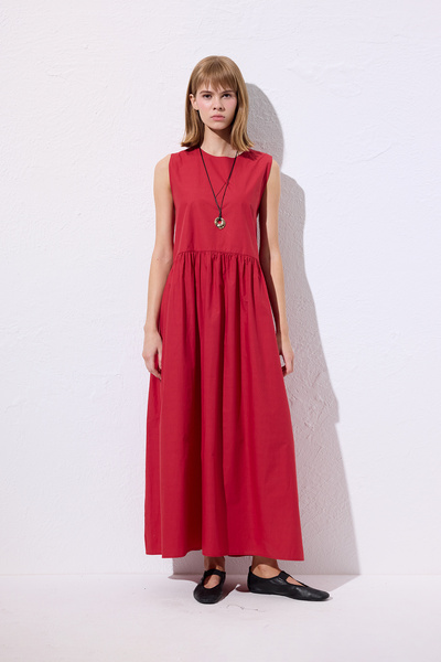 Manuka POPLIN-KLEID MIT GÜRTEL VERSTELLBAR ROT