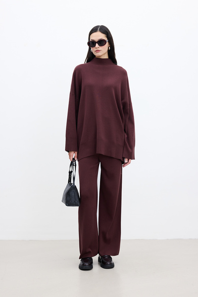 Manuka Flat-Leg Tricot Pants Bordo