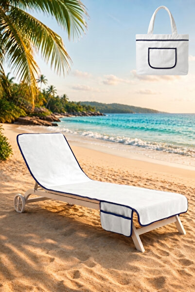 Anılsan Alia Sunbed Towel 100% Cotton 76X216- White Navy Blue