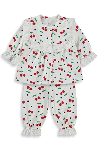 Civil Baby Puanlı Kiraz Emprime Fistolu Kız 6-18 Ay Pijama Takımı - Ekru