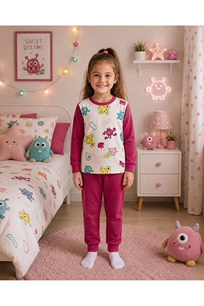 Pajama Shop Devojčin komplet od 100% pamuk delova tkanine, bele emoji figure,...