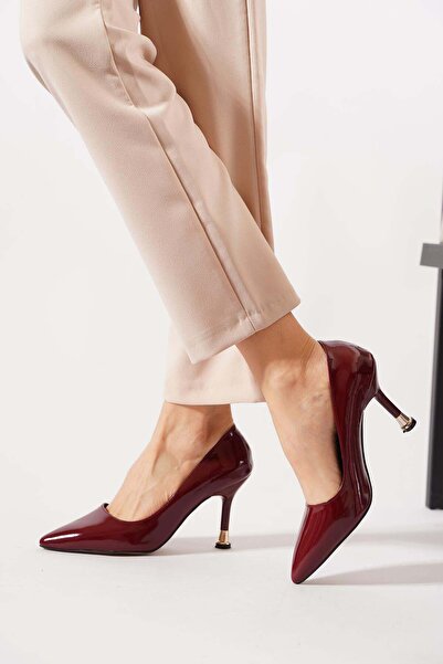 Moda Pie Sarna Topuk Demirli Kadın Stiletto Bordo Rugan