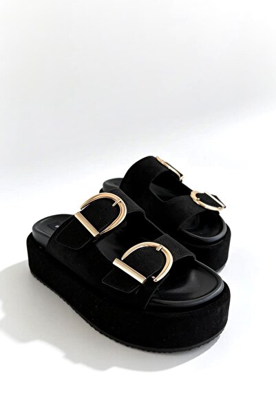 Shoebutik شبشب نسائي من جيزا سويدي أسود بكعب عريض