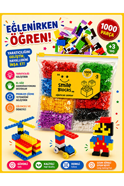 p parti oyunevi Smile Blocks 1000 Pieces Micro Block Educational Toy with Zip...