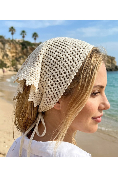 VİSKOYAT Lace Bandana Scarf Lace Scarf Beige Bandana