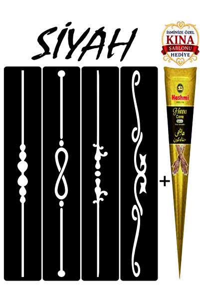 EYMEN ÇARŞI /Kına Kalıbı ve Kına/4 Farklı Desen Kına Şablonu ve Siyah Hint Kı...