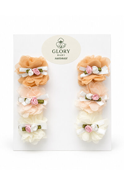 GLORY BABY Baby Girl Laser Flower Clip Buckle Set 6 Pieces Ecru-Powder-Camel