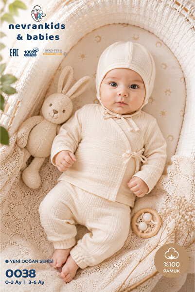nevrankids Unisex Bebek Müslin Kumaş Bi Organik Hastane Çıkışı %100 Pamuk