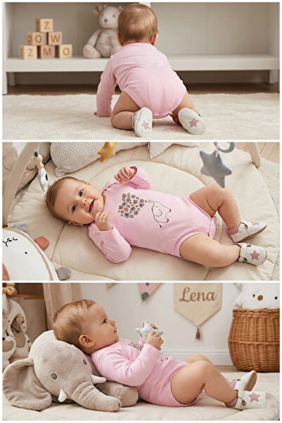 meyastore Baby Bodysuit with Elephant and Flower Print
