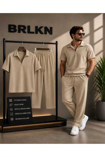 BRLKN طقم بدلة رياضية عثمانية بسحاب نصف مفتوح