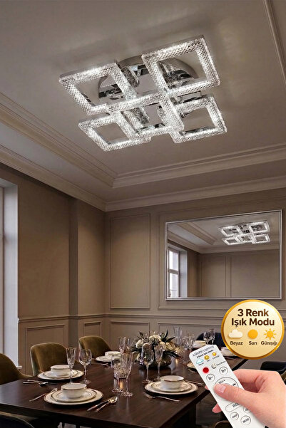 Lüxev Lighting Kare Model 5"li Gümüş 3 Renk Modu Ledli Modern Tavana sıfır Sa...