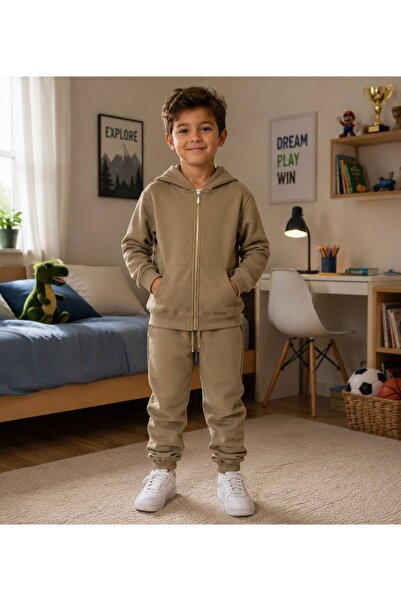 Fil Kids Σετ χειμερινής φόρμας για αγόρια από καφέ βαμβακερό ύφασμα με κουκού...