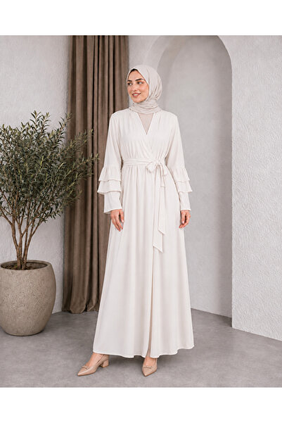 Zermiva Fırfır Kol Detaylı Kuşaklı Ferace Abaya