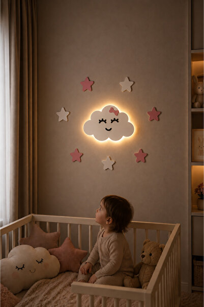 Lazer X Design LED Işıklı Bulut Gece Lambası ve Yıldız Seti | Çocuk Odası Duv...