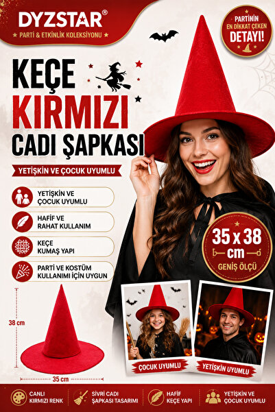 DYZSTAR Κόκκινο καπέλο μάγισσας από τσόχα 35x38 εκ. Καπέλο για πάρτι κοστουμι...