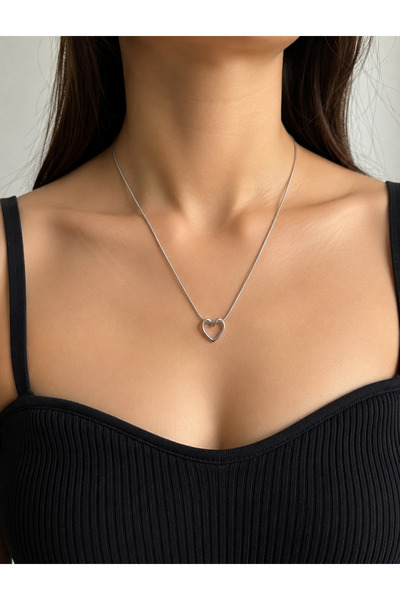 AtlasButik Trend Çelik Düğüm Kalp Kolye İnce Balıksırtı Zincirli Kararmaz Güm...