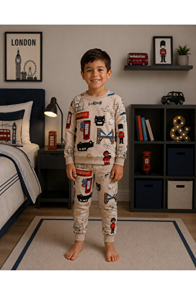 Fil Kids Σετ χειμερινής πιτζάμα για αγόρια 100% βαμβακερό μπεζ χρώμα με μοτίβ...