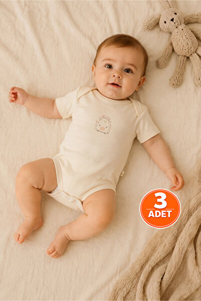ZUMI BABY KIDS طقم ملابس داخلية للأطفال من القطن بأكمام قصيرة مطبوع عليه كريم...