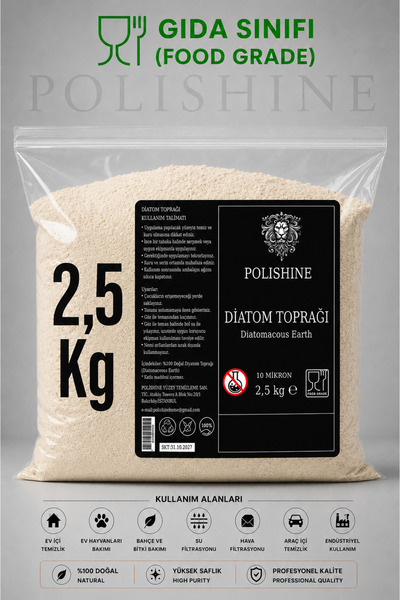 POLİSHİNE Diatom Toprağı | Kalsine Edilmiş |10 Mikron 2,5kg | Yüksek Saflık