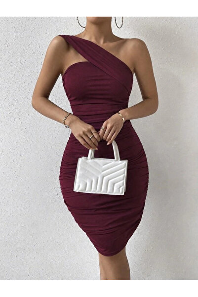 Generic Brand Women's Asymmetrical Stripe Detailed Shirred Short Diver Dress ...